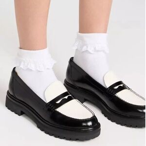 Reformation Agathea Chunky Leather Loafers, Black/White, Us 9